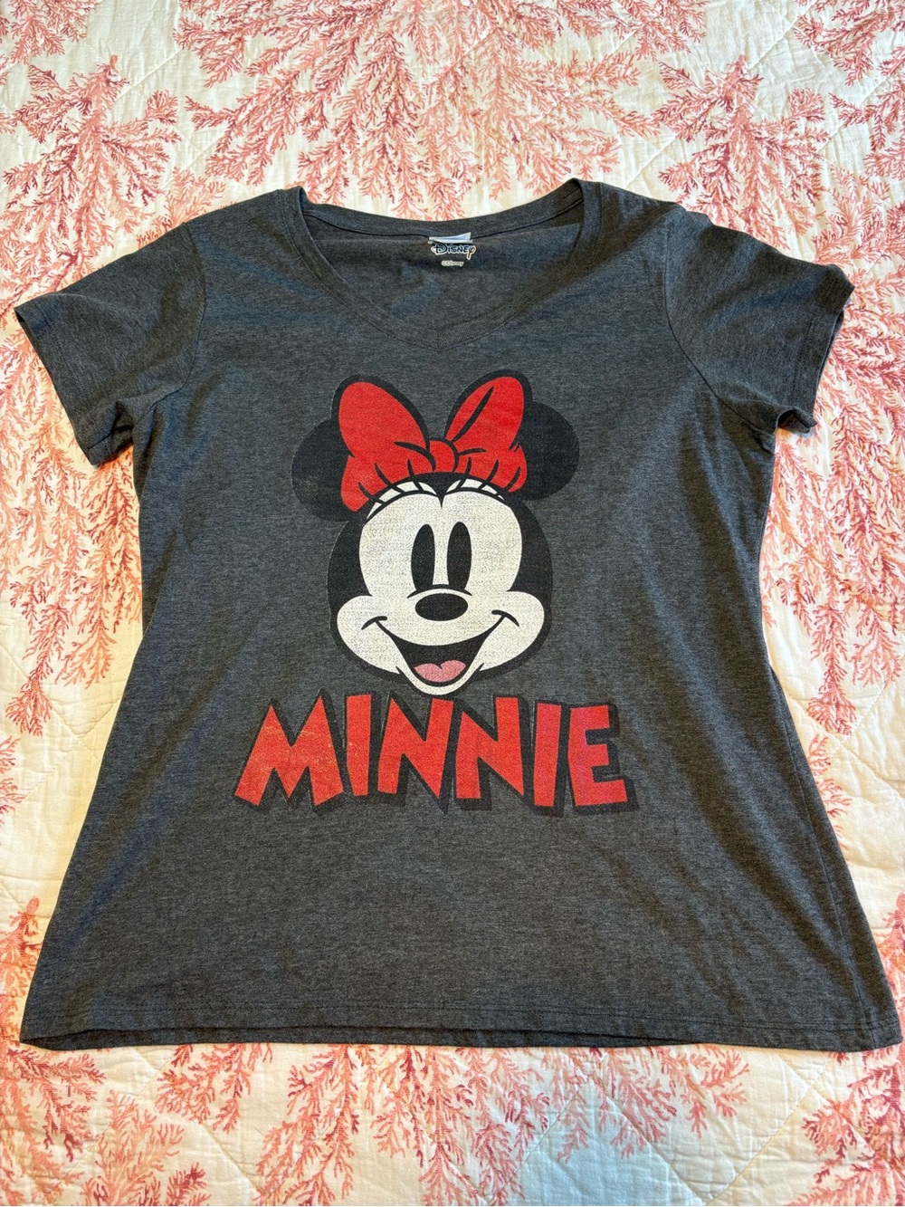 Disney Charcoal Minnie Mouse Tee with Red Graphic